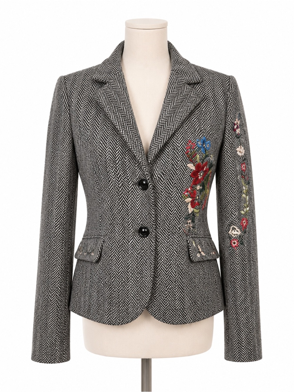 Wet Seal Embroidered Herringbone Blazer Medium Y2K Boho Academia Chic Statement